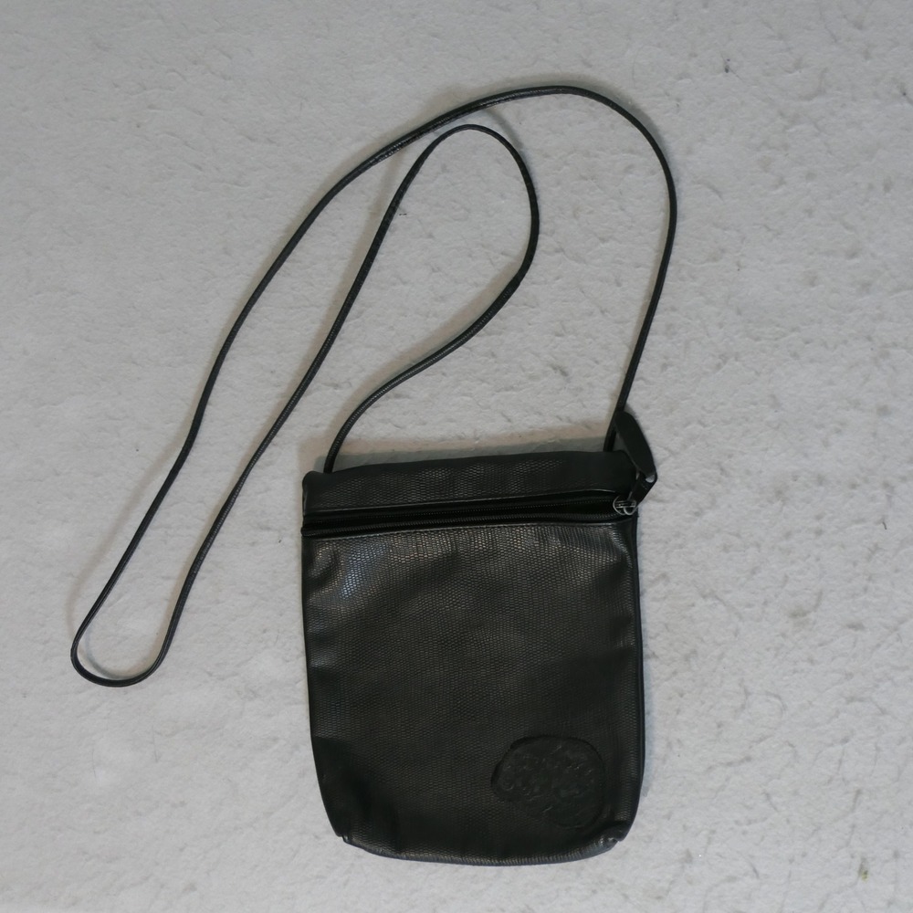 Carlos Falchi Womens Crossbody S Black Lizard Embossed Leather Vintage Edgy Goth